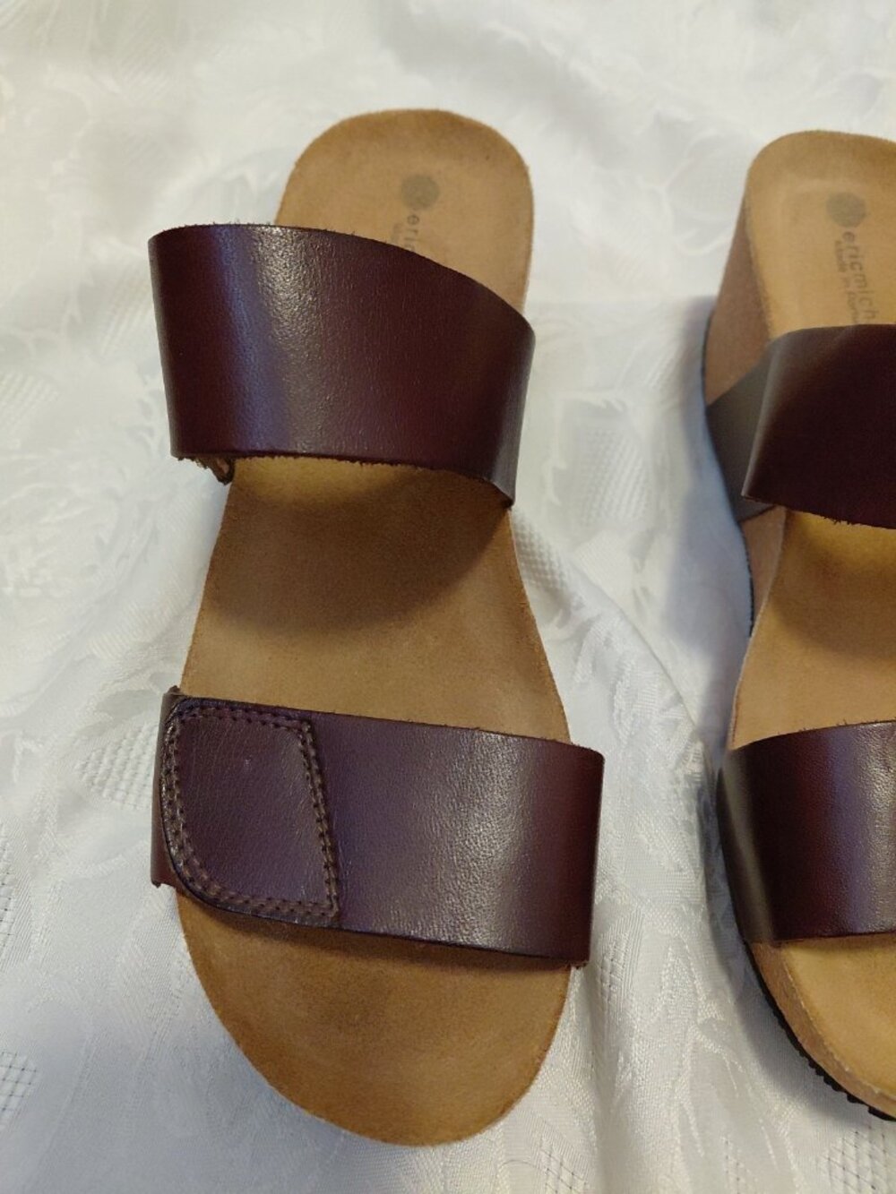 Eric Michael Liat Platform Cork Wedge Leather Strap Sandal Brown US 9 EU 40 - Picture 4 of 10